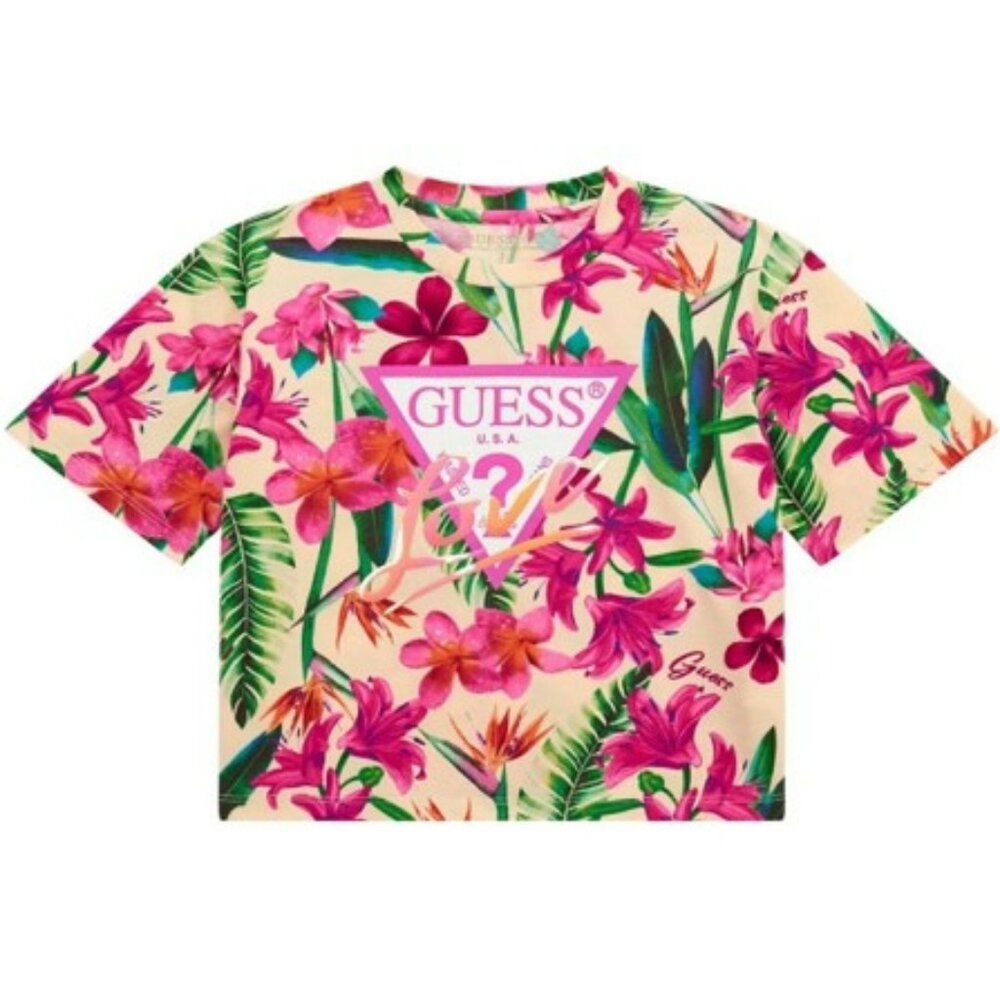 NWT. GUESS Big Girls Short Sleeve All Over Print T-Shirt & Active Shorts Set - Picture 2 of 6